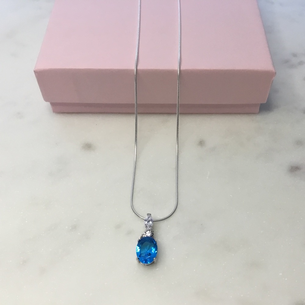 Sterling Silver Aqua Cz Necklace - Picture 2 of 16